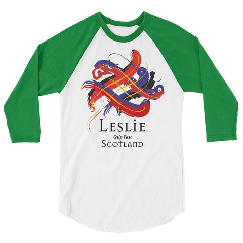 Image of Clan Leslie Tartan Scottish Sleeve Baseball Tee