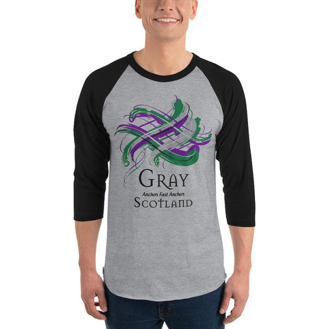 Image of Clan Gray Tartan Scottish Sleeve Baseball Tee