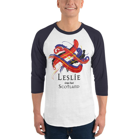 Image of Clan Leslie Tartan Scottish Sleeve Baseball Tee