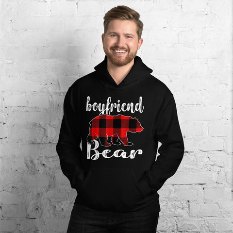 Image of Boyfriend Bear Plaid Tartan Christmas Hooded Sweatshirt Matching Family Pajama