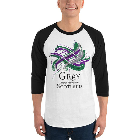 Image of Clan Gray Tartan Scottish Sleeve Baseball Tee