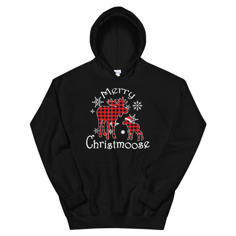 Image of Merry Christmoose Moose Buffalo Tartan Red Plaid Christmas Hooded Sweatshirt