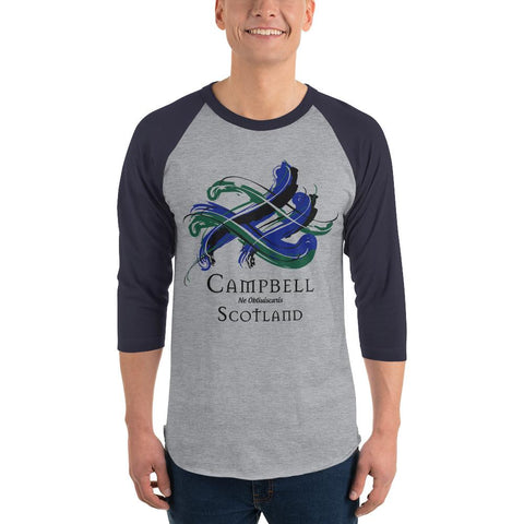 Image of Clan Campbell Tartan Scottish Sleeve Baseball Tee