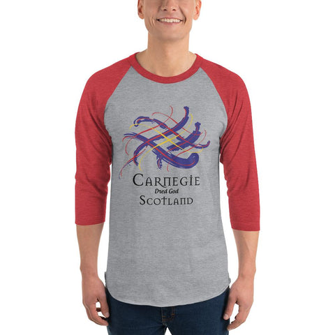 Image of Clan Carnegie Tartan Scottish Sleeve Baseball Tee