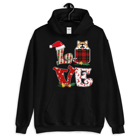 Image of Shiba Inu Love Pocket Funny Pajama Tartan Plaid Christmas Hooded Sweatshirt