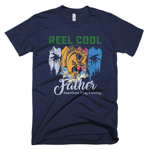 Image of Mens Reel Cool Father TShirt Funny American Flag Fishing Father Day T-Shirt