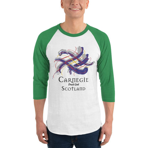 Image of Clan Carnegie Tartan Scottish Sleeve Baseball Tee