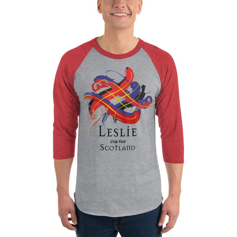 Image of Clan Leslie Tartan Scottish Sleeve Baseball Tee