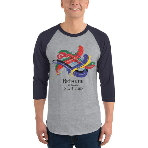 Image of Clan Bethune Tartan Scottish Sleeve Baseball Tee