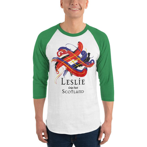 Image of Clan Leslie Tartan Scottish Sleeve Baseball Tee