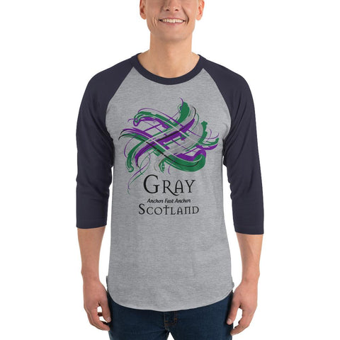 Image of Clan Gray Tartan Scottish Sleeve Baseball Tee