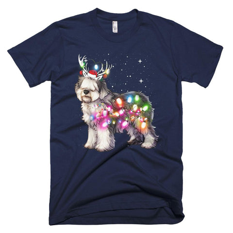 Image of Xmas Lights Olde English Sheepdog Dog Funny Christmas T-Shirt