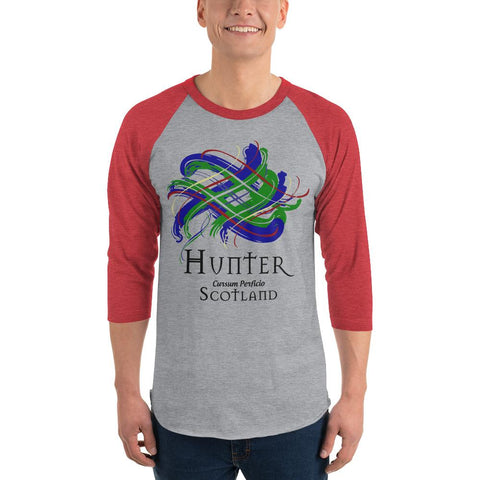 Image of Clan Hunter Tartan Scottish Sleeve Baseball Tee