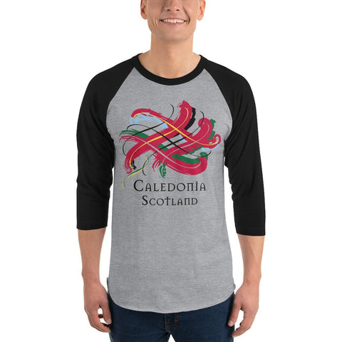 Image of Clan Caledonia Tartan Scottish Sleeve Baseball Tee