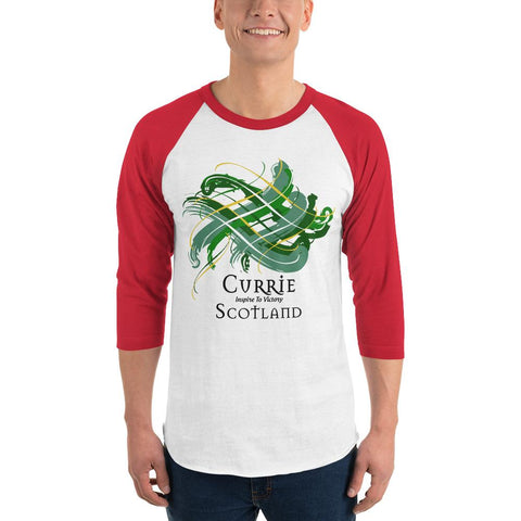 Image of Clan Currie Tartan Scottish Sleeve Baseball Tee