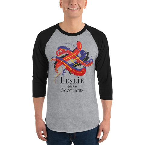 Image of Clan Leslie Tartan Scottish Sleeve Baseball Tee