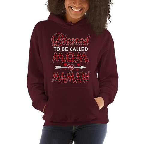 Image of Blessed To Be Called Mom and Mamaw-Buffalo Tartan Plaid Christmas Hooded Sweatshirt