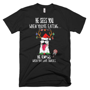 Christmas T-Shirt Dog He Sees You When You're Eating