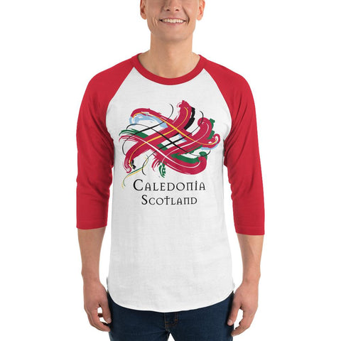 Image of Clan Caledonia Tartan Scottish Sleeve Baseball Tee