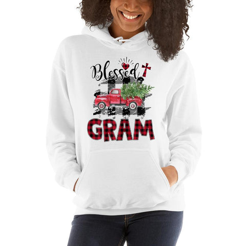 Image of Blessed Gram Red Tartan Plaid Christmas Hooded Sweatshirt