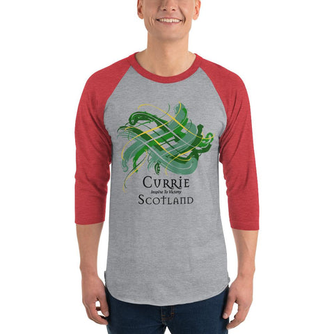 Image of Clan Currie Tartan Scottish Sleeve Baseball Tee