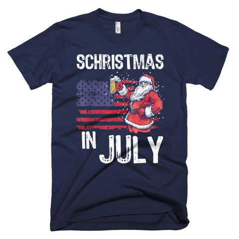 Image of Xmas In July Flag USA Santa Drink Beer Christmas T-Shirt