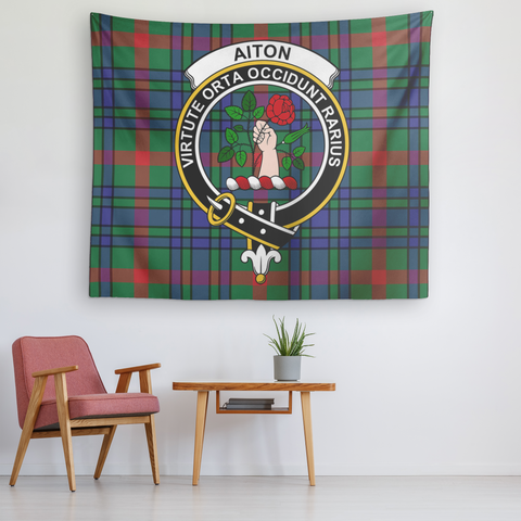 Image of Wall Tapestry Aiton Ancient Tartan Clan Badge Scottish - shirtskishirt