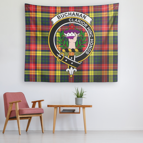 Image of Wall Tapestry Buchanan Modern Tartan Clan Badge Scottish